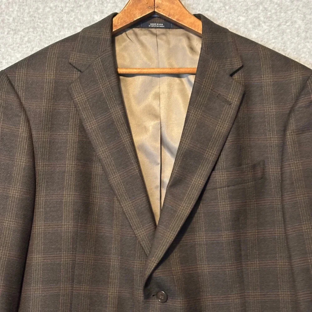 Hart Schaffner Marx Men's 44S Blazer Sport Coat Brown Plaid Wool‎ Blend USA Made